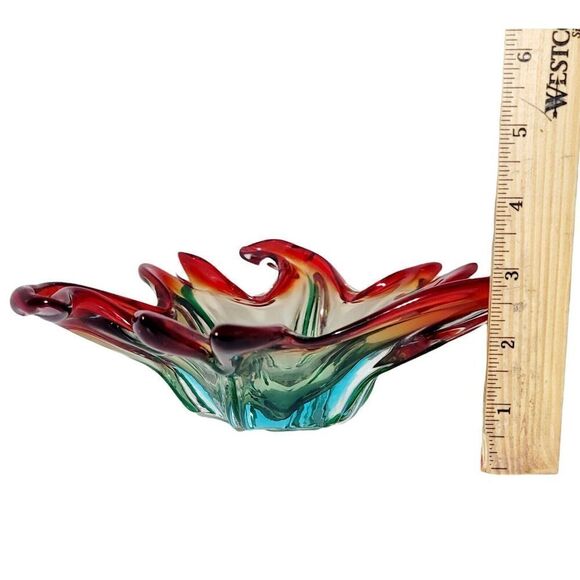 Vintage Large Italian Murano Sommerso Art Glass Sculpted Centerpiece 8" Bowl - Picture 9 of 11